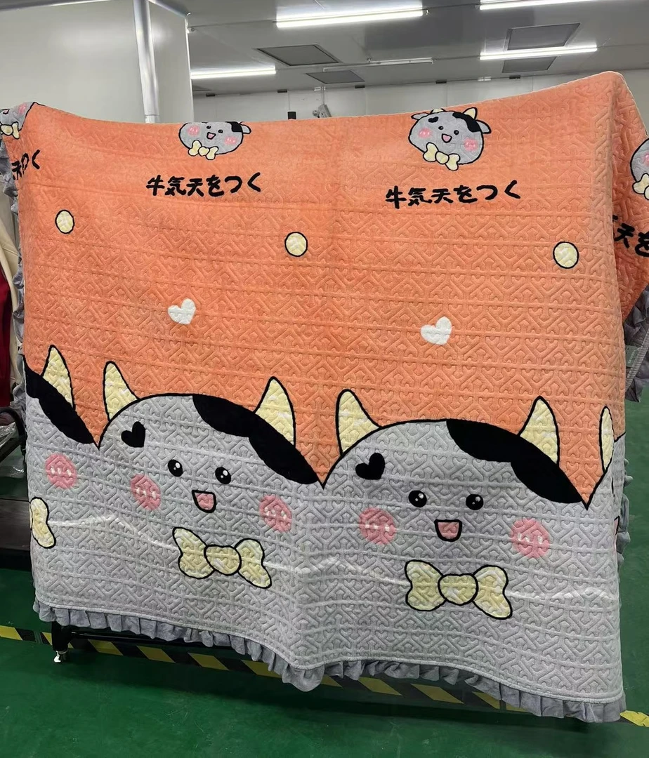 冬季加厚牛奶绒桔色牛牛床盖