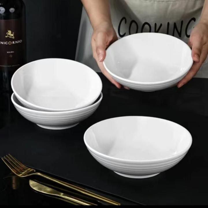 【莫莫专属】7英寸螺纹深盘纯白家用陶瓷盘子釉下彩餐具