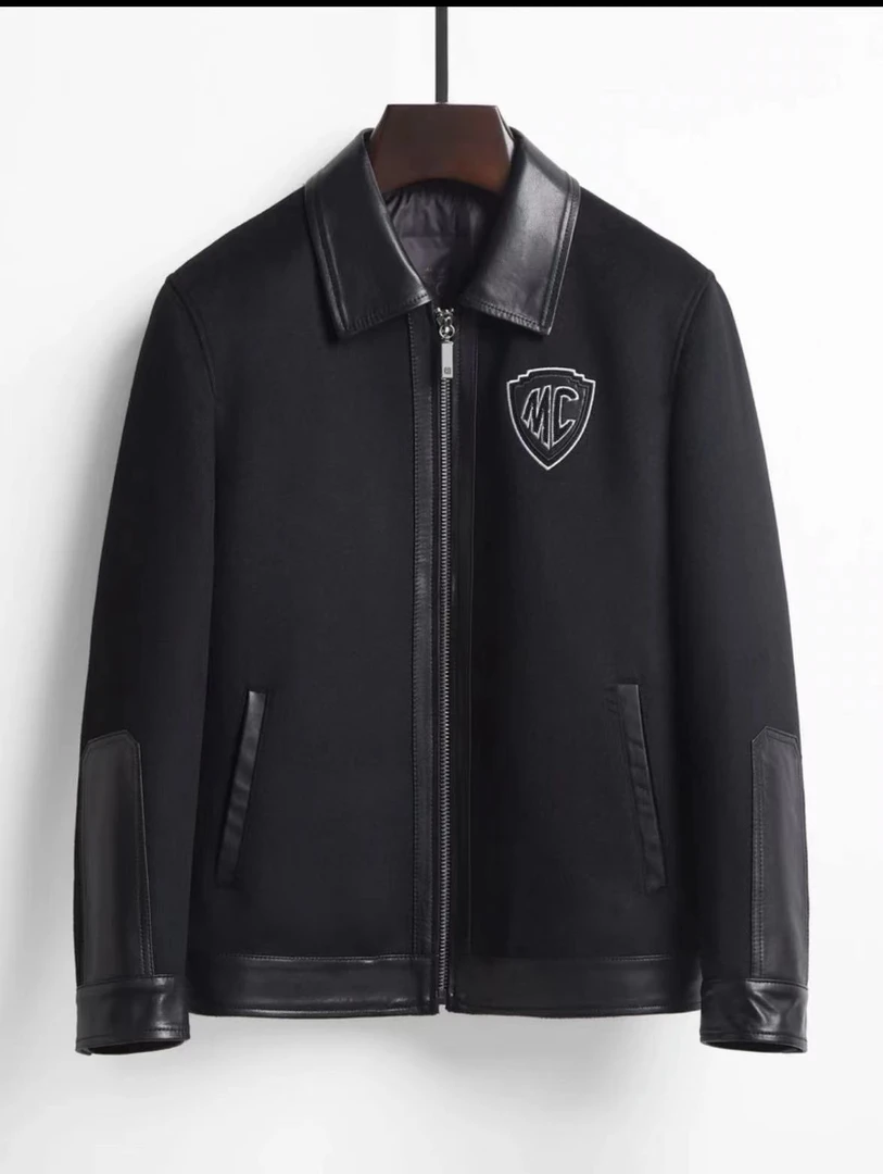 杜皇海宁秋冬男士立领羊毛鹅绒男士休闲真皮保暖夹克外套8811