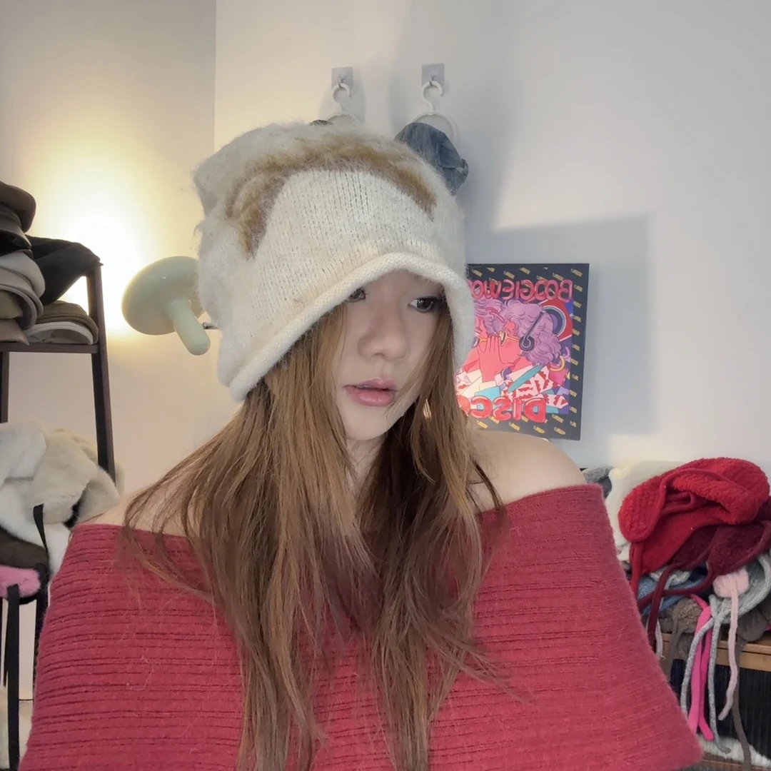 241 大头围63cm可戴蝴蝶结针织堆堆帽显脸小修饰脸型