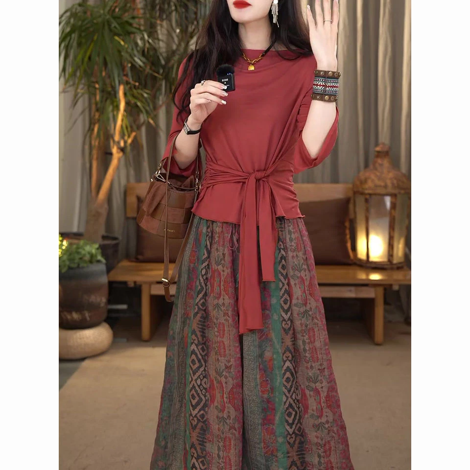 文艺阔腿套装女夏装新款设计感中国风中式夏季气质+休闲半身裙