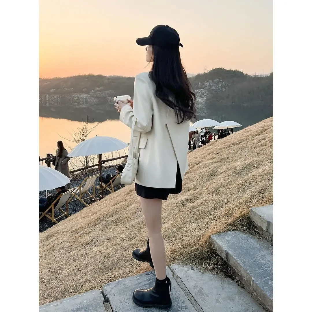 休闲西装外套女2024新款春秋小个子韩版气质宽松开叉高级感小西服