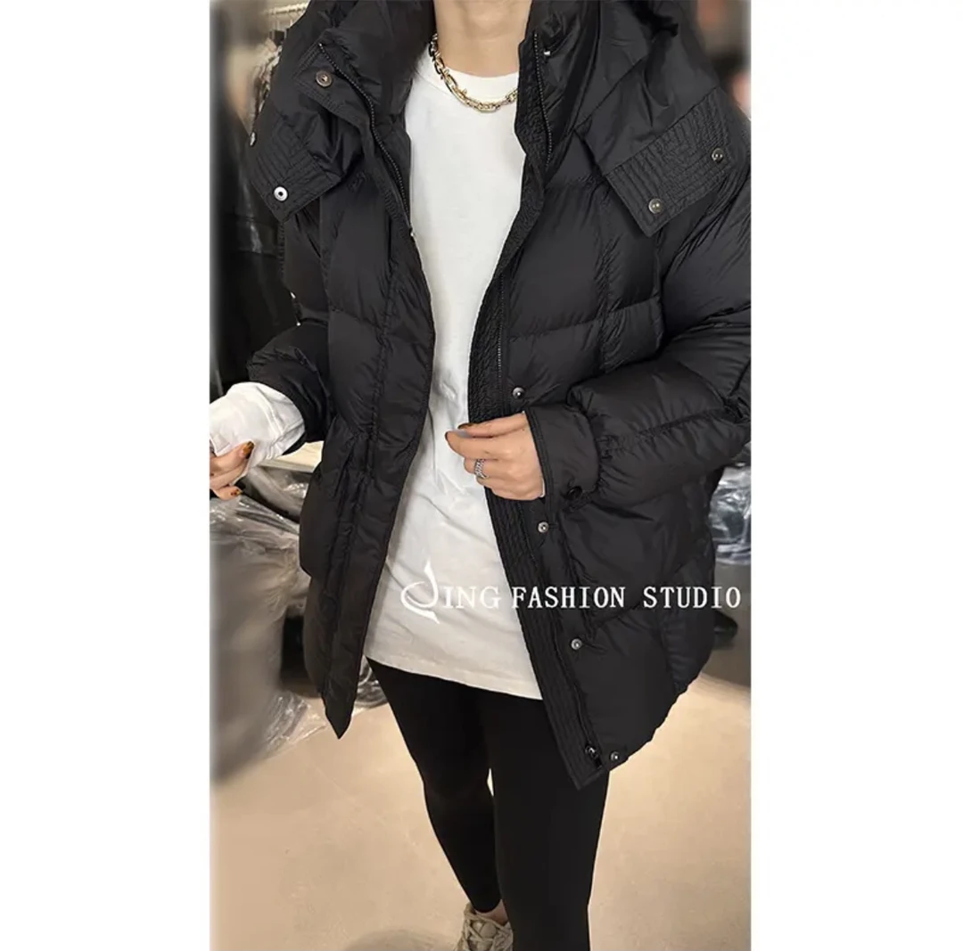 JING2024冬季新款6339白鸭绒羽绒服宽松百搭中长款女士保暖上衣