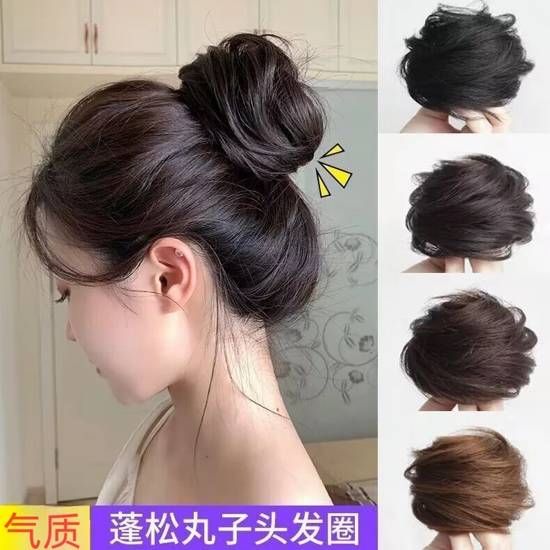 仿真发圈丸子头假发女古风假发包自然盘发圈仿真发丝花苞蓬松神器