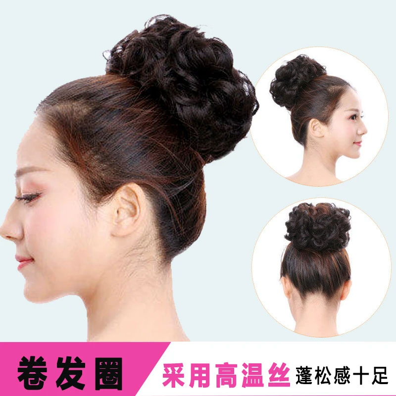 丸子头假发女自然发圈神器假发髻盘发仿真人女假发圈花苞头低扎高