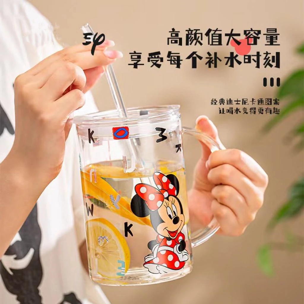 【新疆商超清】1000ML高硼硅玻璃杯吸管杯办公室大容量带盖耐高温杯