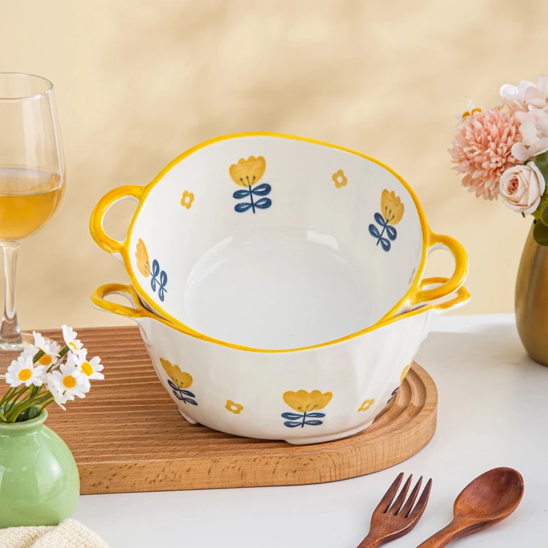 玫瑰皇后高颜值可爱不规则大容量双耳汤碗麻辣烫大碗【新疆包邮】