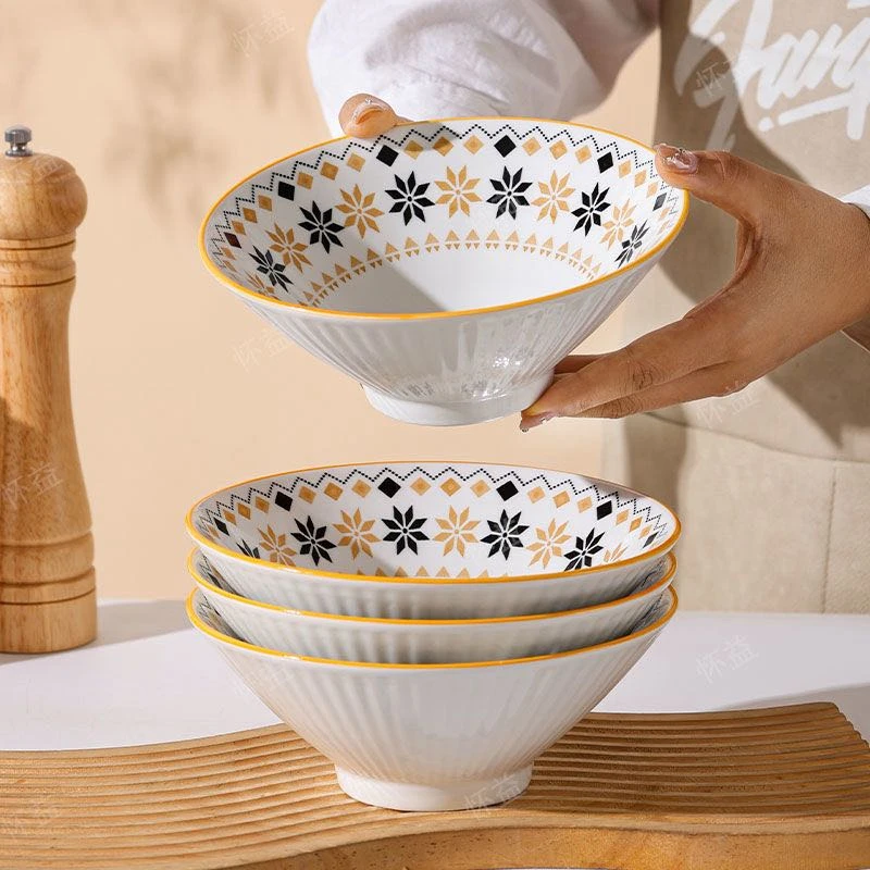 【新疆商超清】7英寸斗笠碗家用波西米亚风格陶瓷面碗釉下彩高温瓷