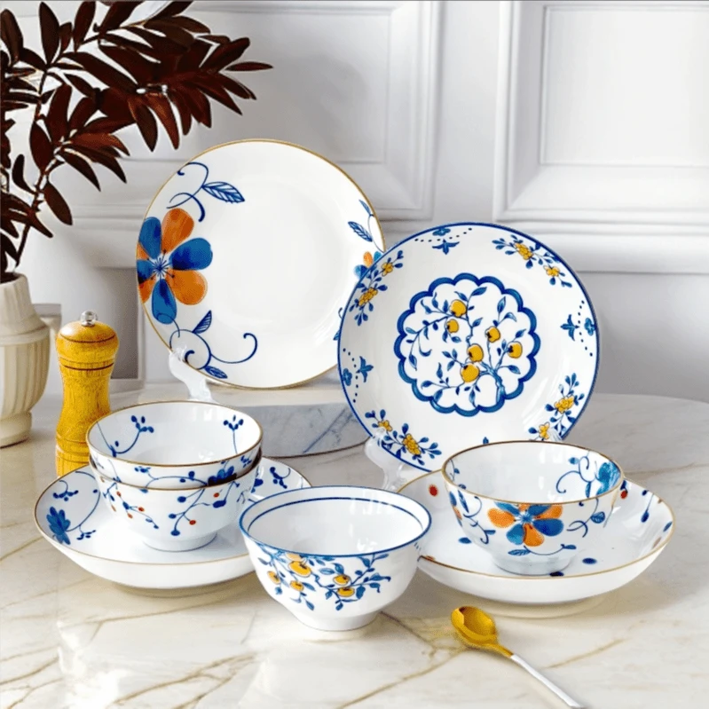 中式青花陶瓷清新淡雅陶瓷餐具1380度釉下彩工艺家用盘碗