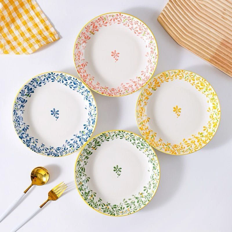 【新疆商超清】8英寸四季繁花圆盘菜盘深盘 高温釉下彩