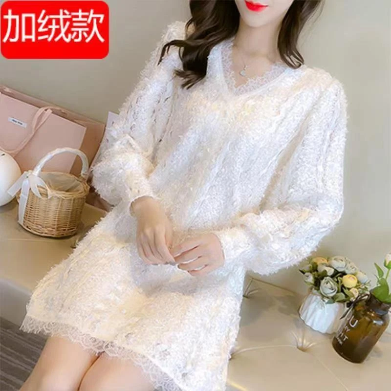 中长款蕾丝打底小衫女2023春秋V领气质女神范上衣服百搭洋气裙摆