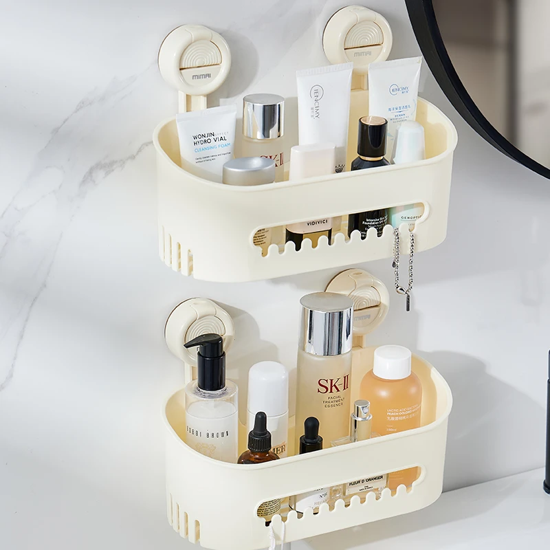 【佳立方】奶油吸盘挂钩置物架大容量壁挂收纳盒多功能免打孔沥水架