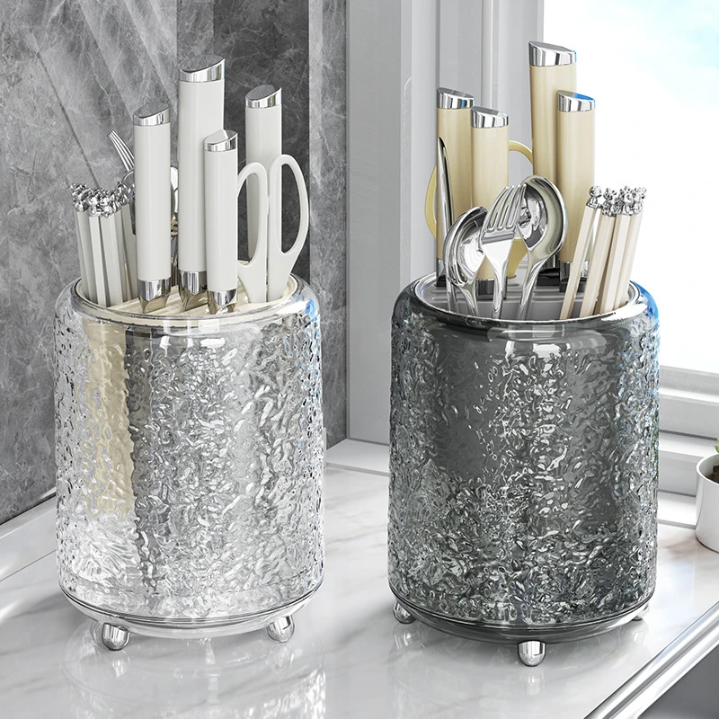 【佳立方】冰川纹旋转刀架置物架厨房多功能刀叉勺筷筒一体收纳盒