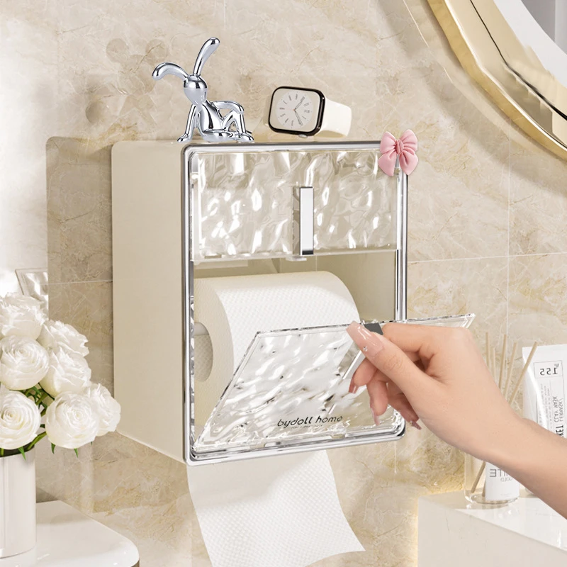卫生间冰川纹纸巾收纳盒壁挂式洗脸巾收纳盒多功能厕所纸巾架防水
