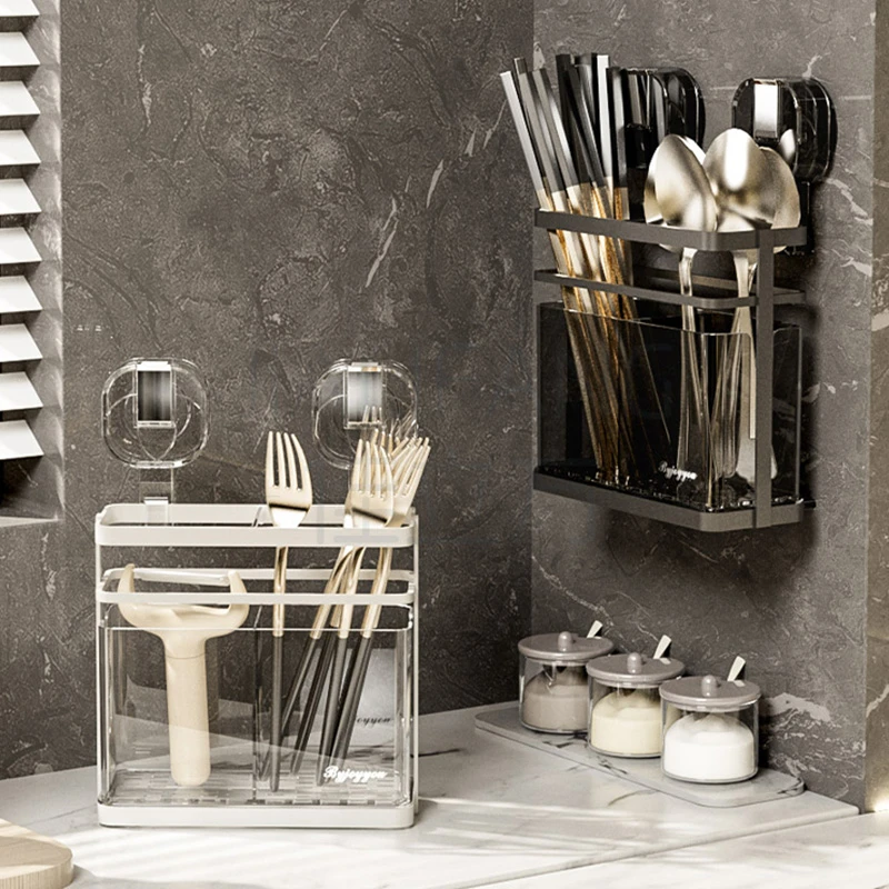 【佳立方】吸盘铁艺筷子架厨房多功能沥水收纳架壁挂式可沥水筷子笼