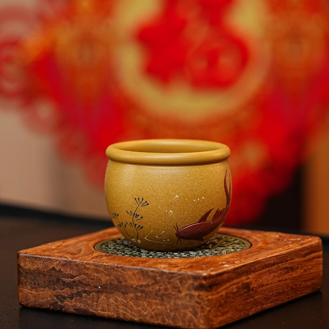 原矿紫砂杯黄金段锦鲤杯堆绘主人杯纯手工