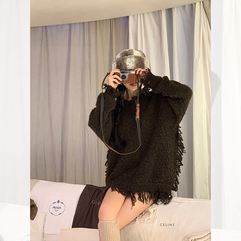 【日播专享五折】立体设计感 手工裁剪流苏拉毛针织衫 RH234028