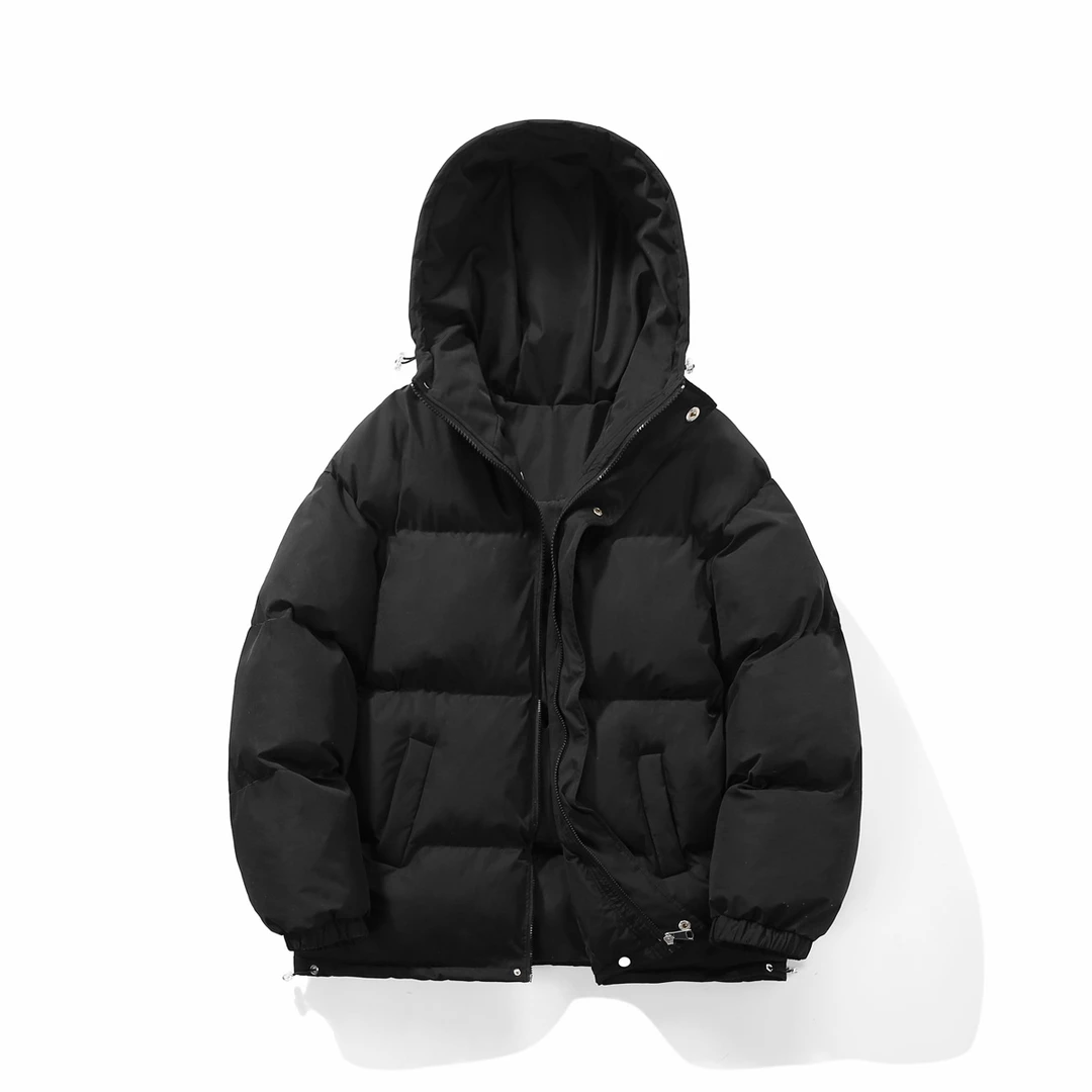 棉服男秋冬加绒加厚连帽面包服休闲潮牌宽松百搭纯色保暖棉衣外套