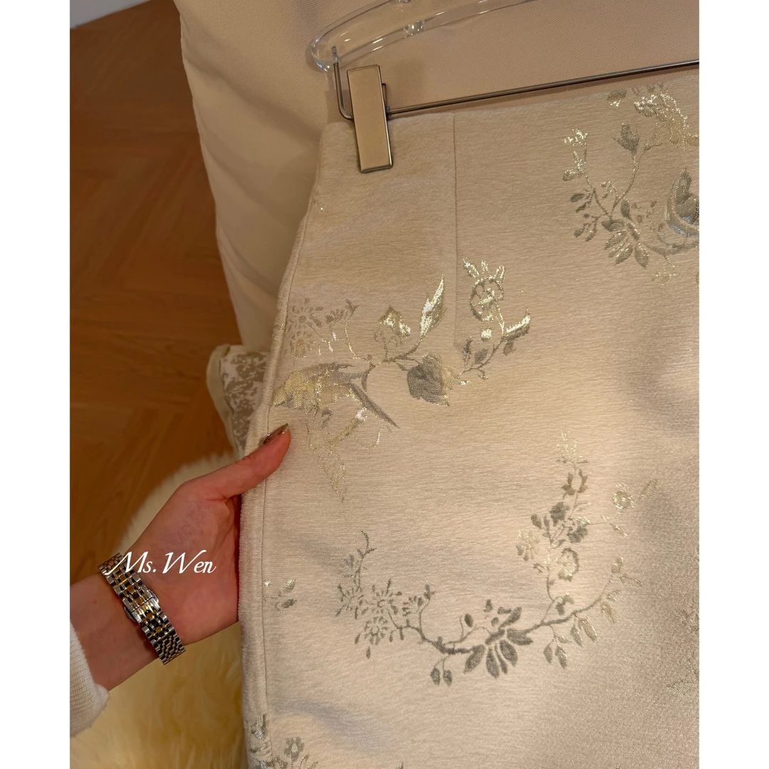 【Ms.Wen2号店】金丝提花裙~法式优雅百搭修身提花包臀半裙W240919