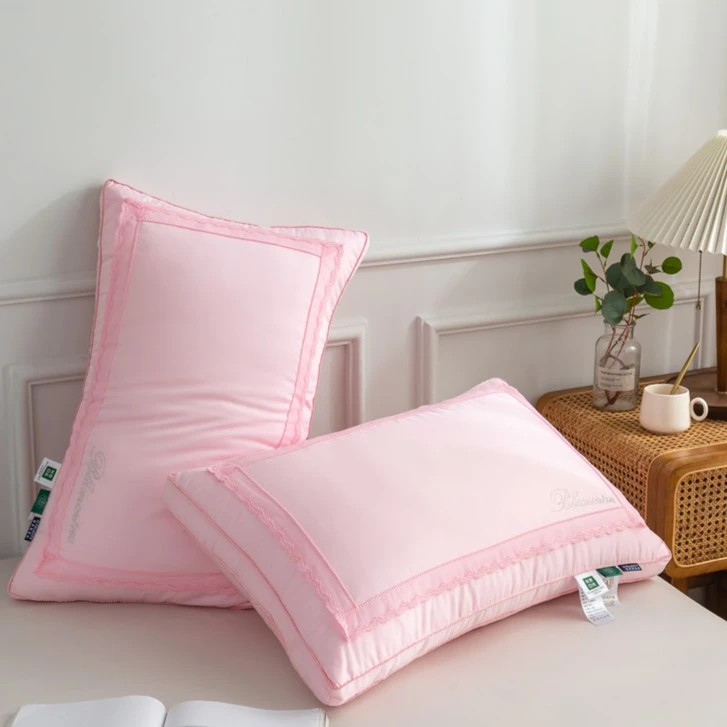 粉色婚庆情侣枕头枕芯透气柔软家用防螨羽丝绒机洗成人酒店棉枕学