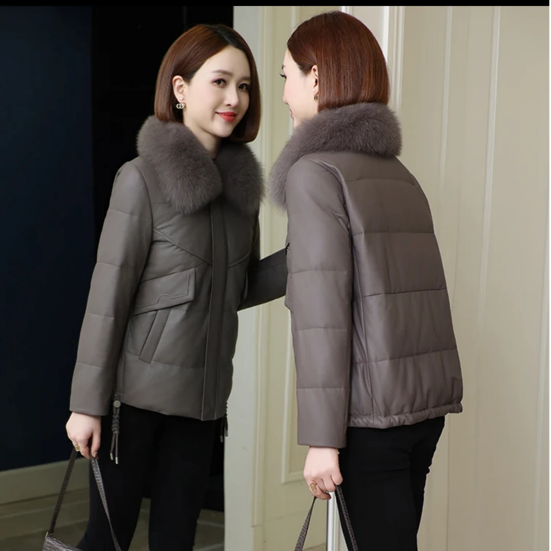 2024冬季新款海宁皮衣女士小个子外套加厚大毛领真皮