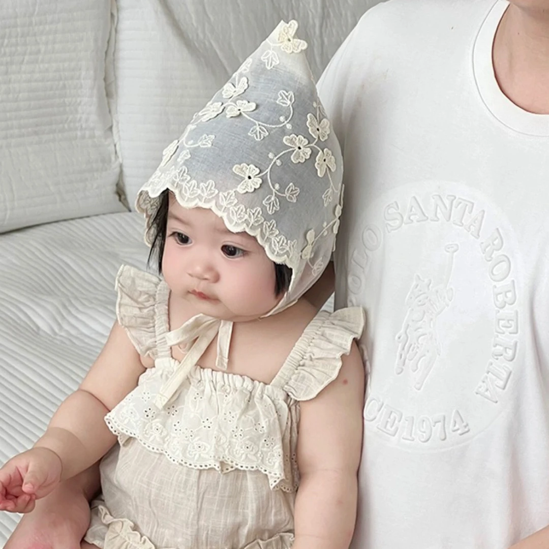 婴儿夏季公主帽子女宝宝透气网纱遮阳防晒宫廷帽小月龄护囱门胎帽