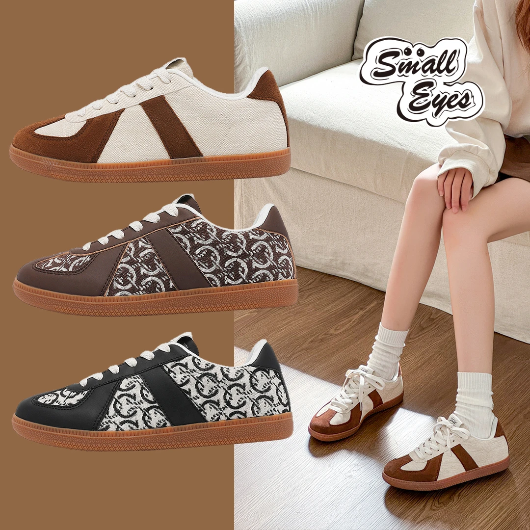 SMALLEYES小逗眼女鞋厚底增高秋冬韩版经典老花百搭德训鞋女92588