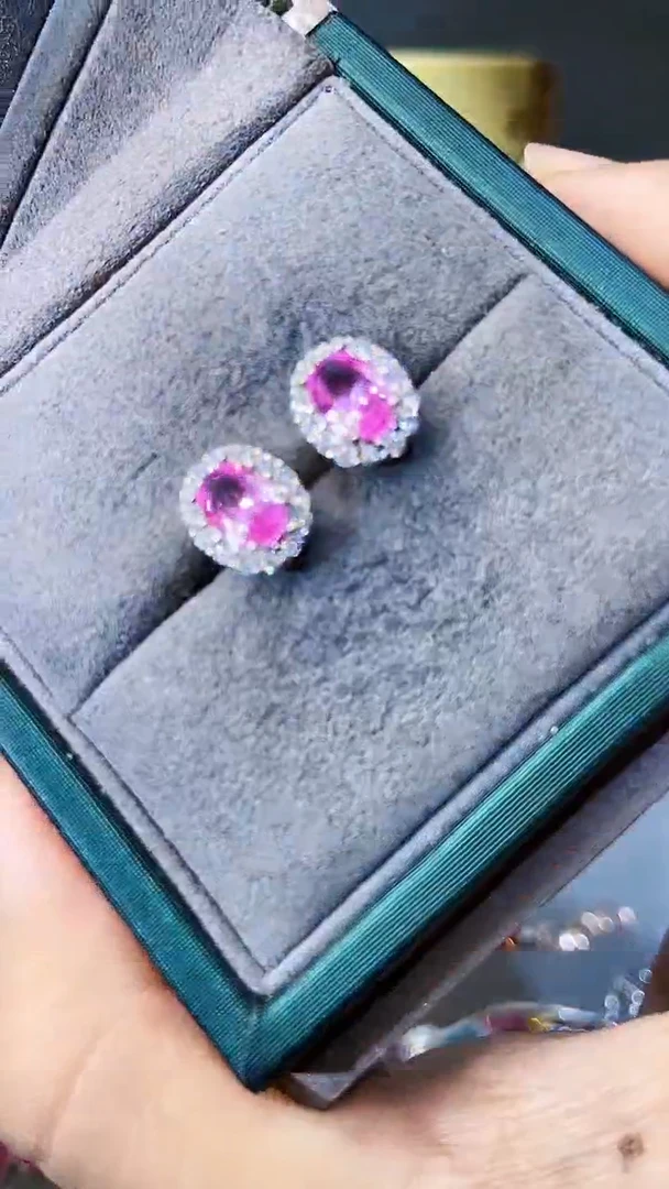 【闪购商品】彩色蓝宝石耳饰银S925镶嵌32