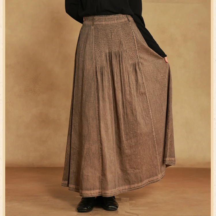定制丝毛压褶收腰复古显瘦A字半身裙23056