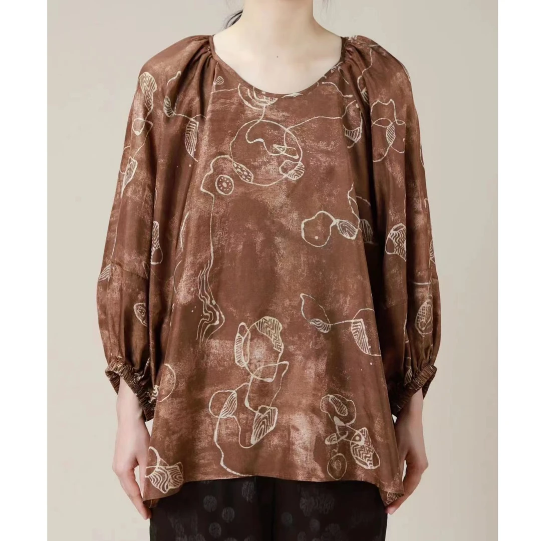 23021 线面融景 双面印花长袖复古休闲时尚衬衫