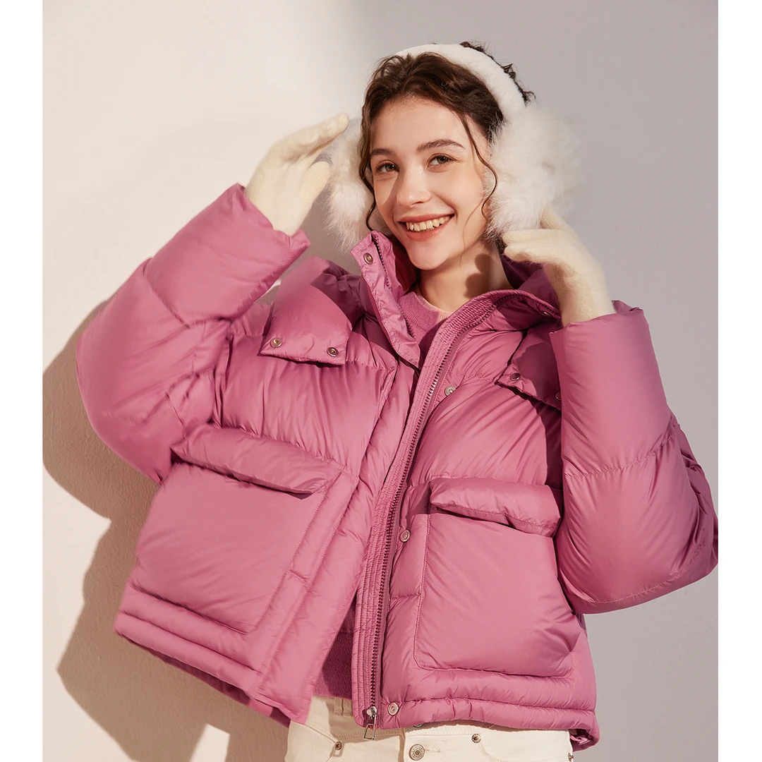 DY白鹿语24冬款立领连帽纯色时尚简洁温暖女式羽绒服（播）BX10068