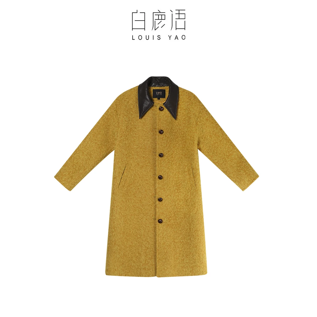 白鹿语秋冬新款女装时尚气质休闲翻领单排扣大衣WBX10082