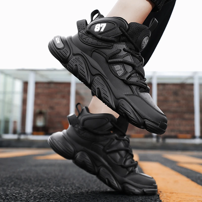 贵人鸟男鞋2025新款秋冬季老爹鞋男士厚底加绒棉鞋高帮减震运动鞋