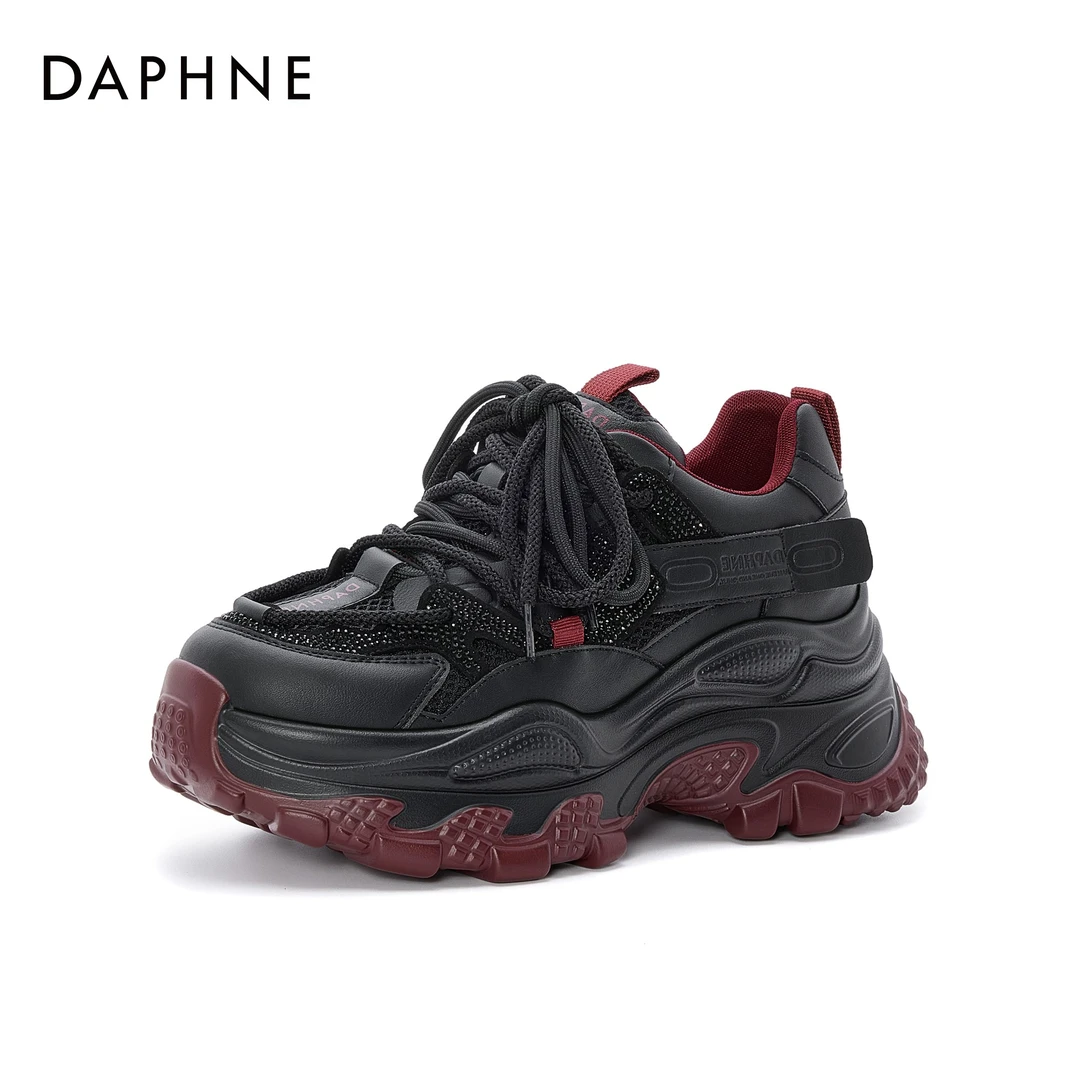 达芙妮秋冬上新2025年时尚百搭透气运动鞋潮流水钻拼色厚底老爹鞋