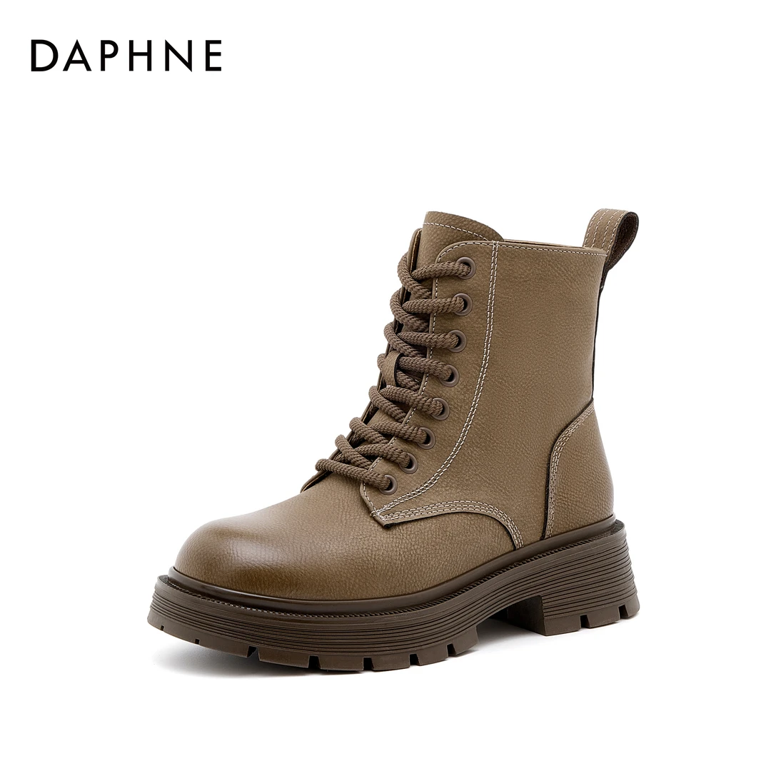 达芙妮休闲百搭厚底系带女鞋秋季新款英伦街头风舒适运动马丁靴