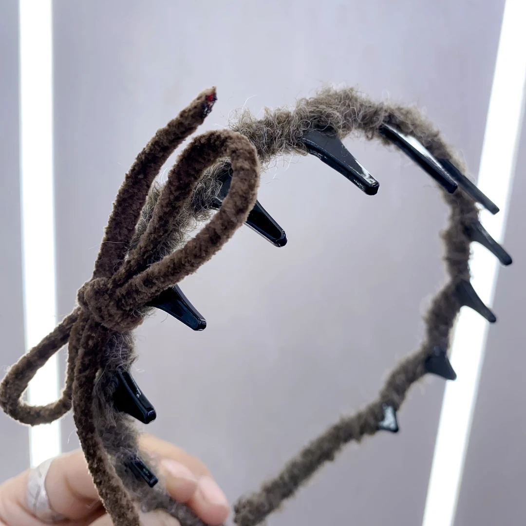 C683（满9.9包邮）咖色蝴蝶结波浪发箍