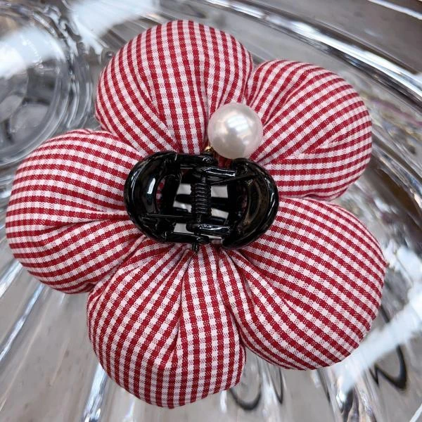 H768（满9.9包邮）红色小格子刘海抓夹