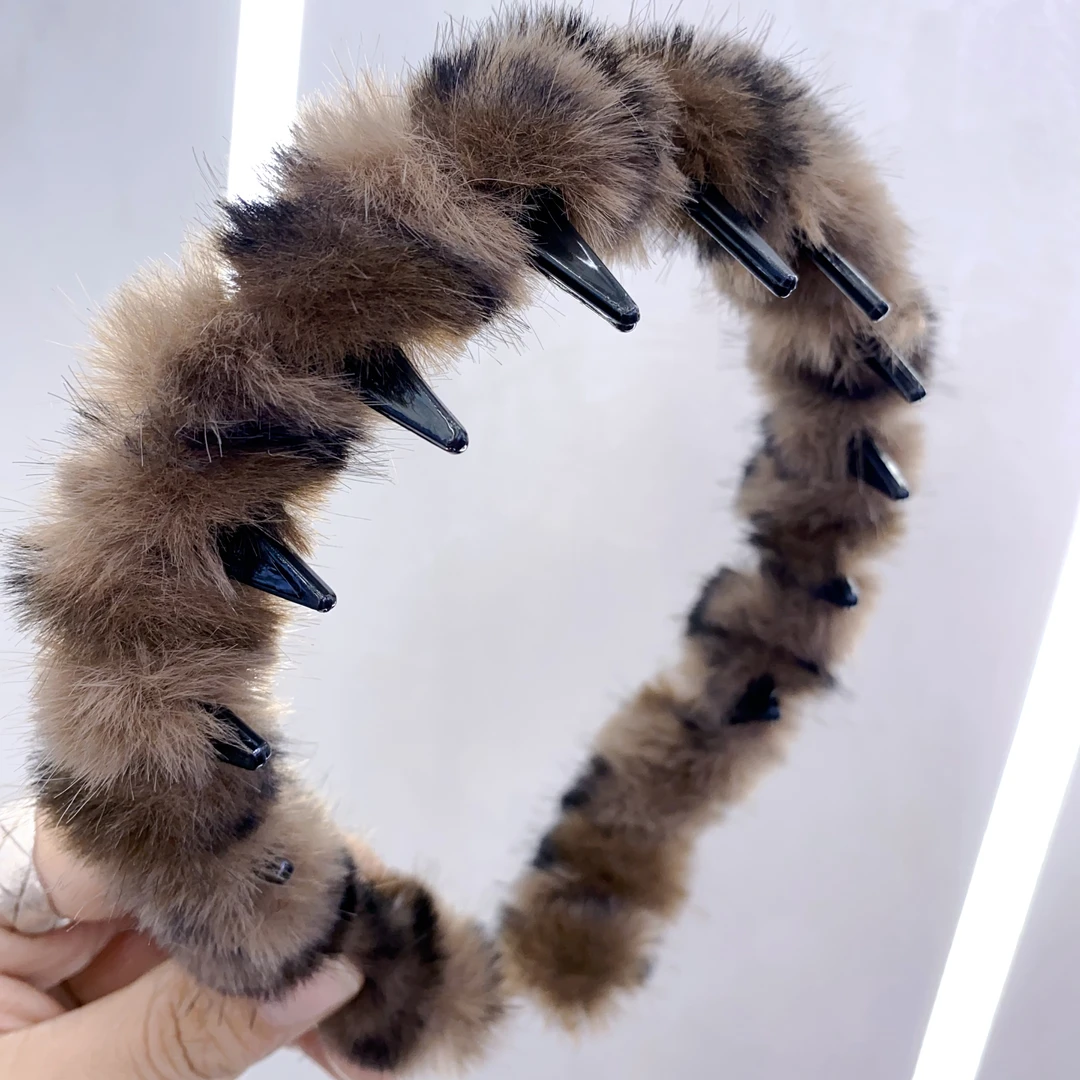 C678（满9.9包邮）秋冬新款浅色豹纹波浪发箍