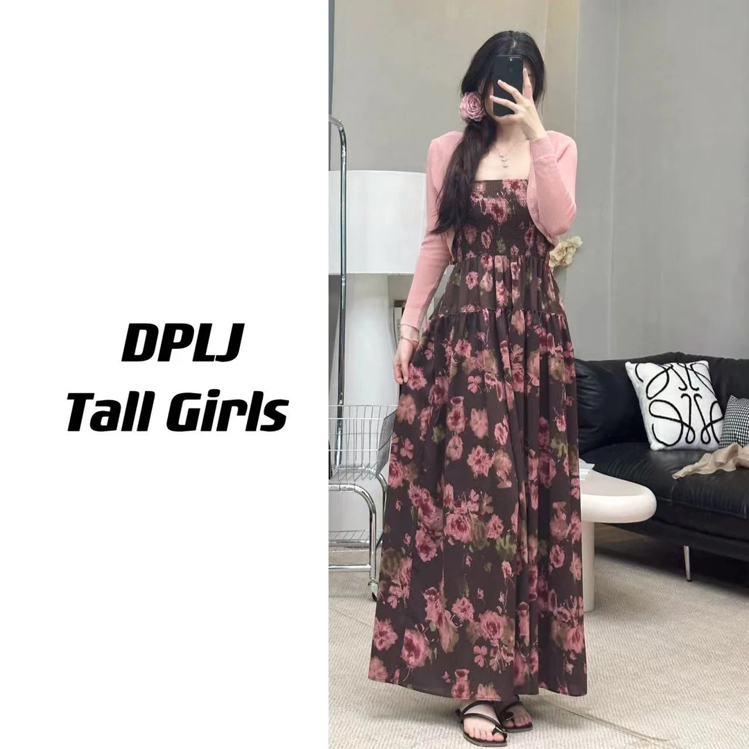 【清】玫瑰拿铁 高个子加长碎花连衣裙吊带松紧夏季拖地裙6102ZH