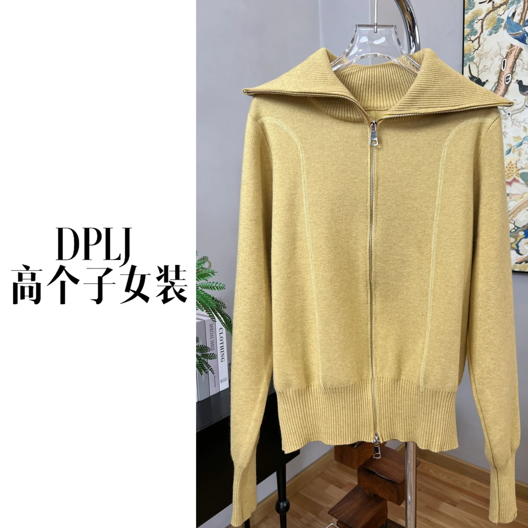 【清】惬意时光 DPLJ高个子女装休闲秋冬女装翻领双拉链毛衣7089