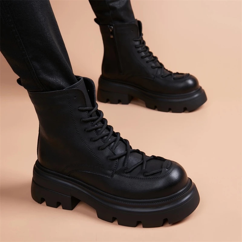 真皮马丁靴男切厚底短靴英伦风靴子四季款马丁靴中帮靴子高级新款