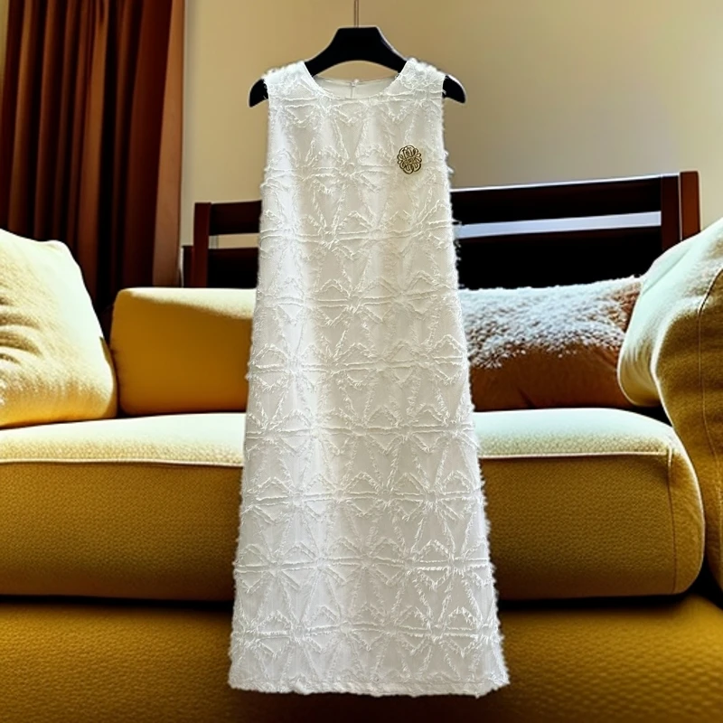 ES1007新款手工剪花无袖圆领百搭连衣裙轻奢高定小香风连衣裙