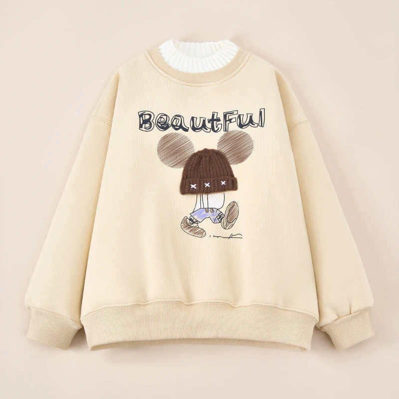 女童加绒卫衣秋冬装2024新款洋气时髦特厚绒韩版女孩长袖圆领上衣