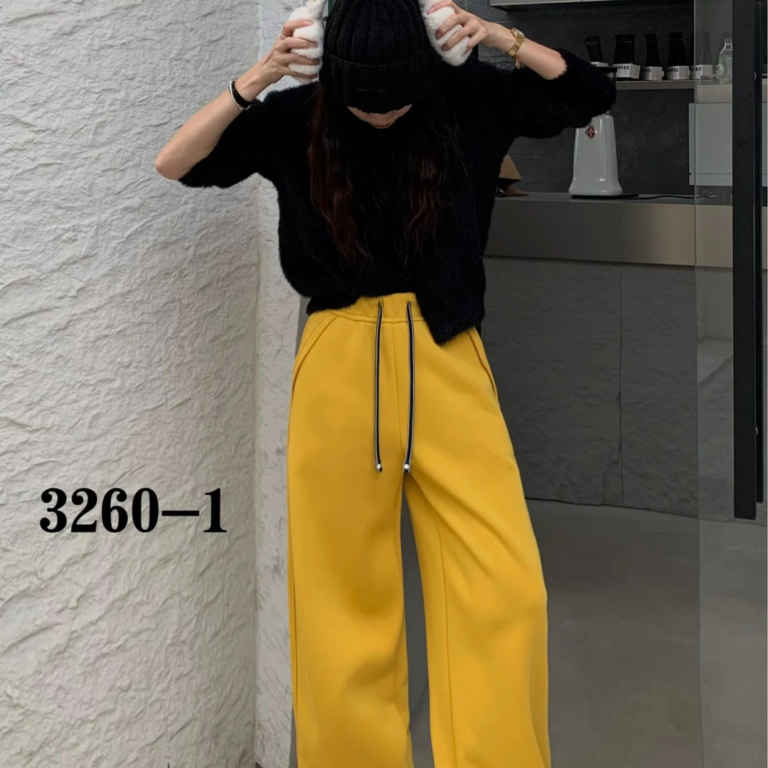 冬季新款欧货加绒加厚松紧腰休闲百搭垂感镰刀裤