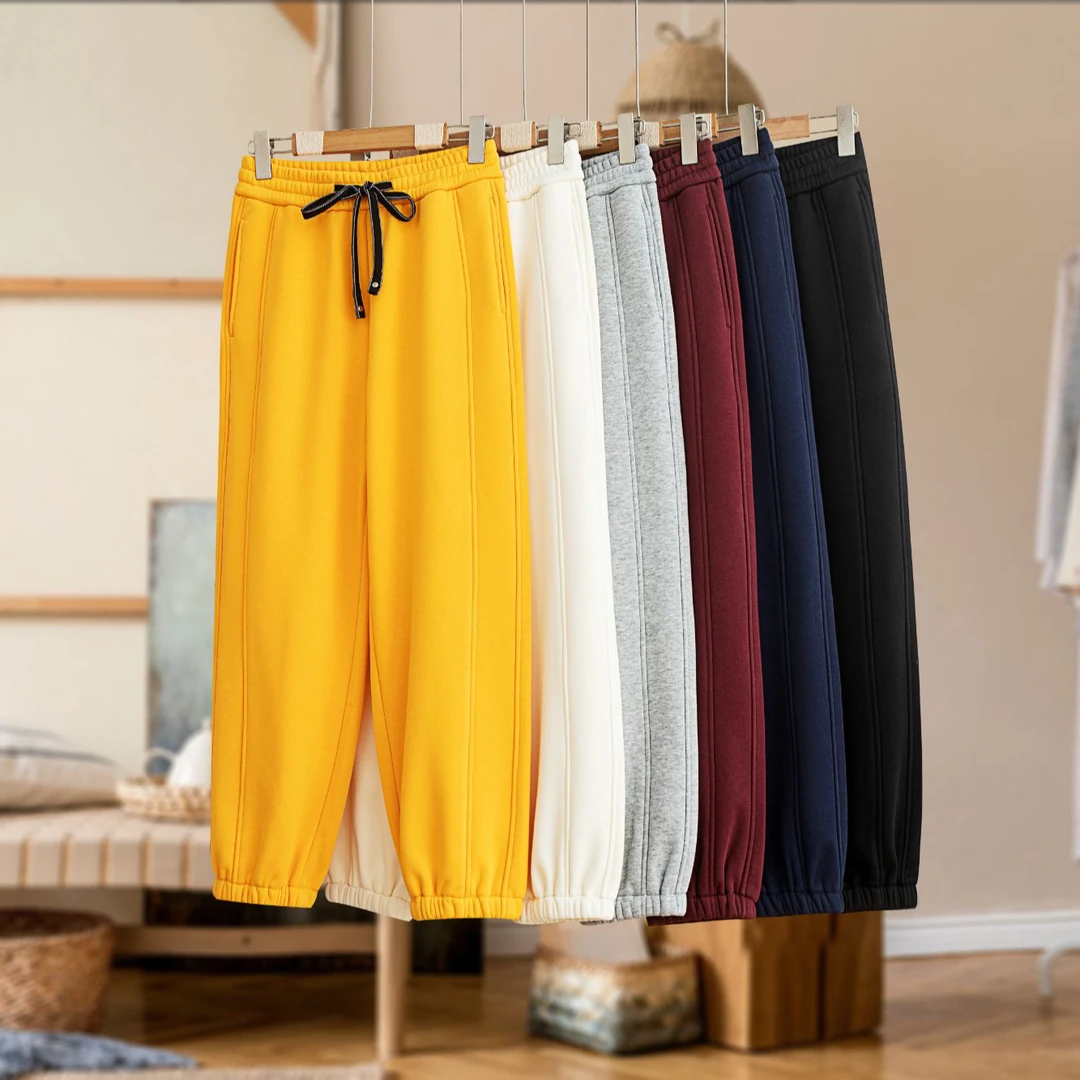 冬季新款时尚休闲百搭加绒加厚休闲卫裤宽松