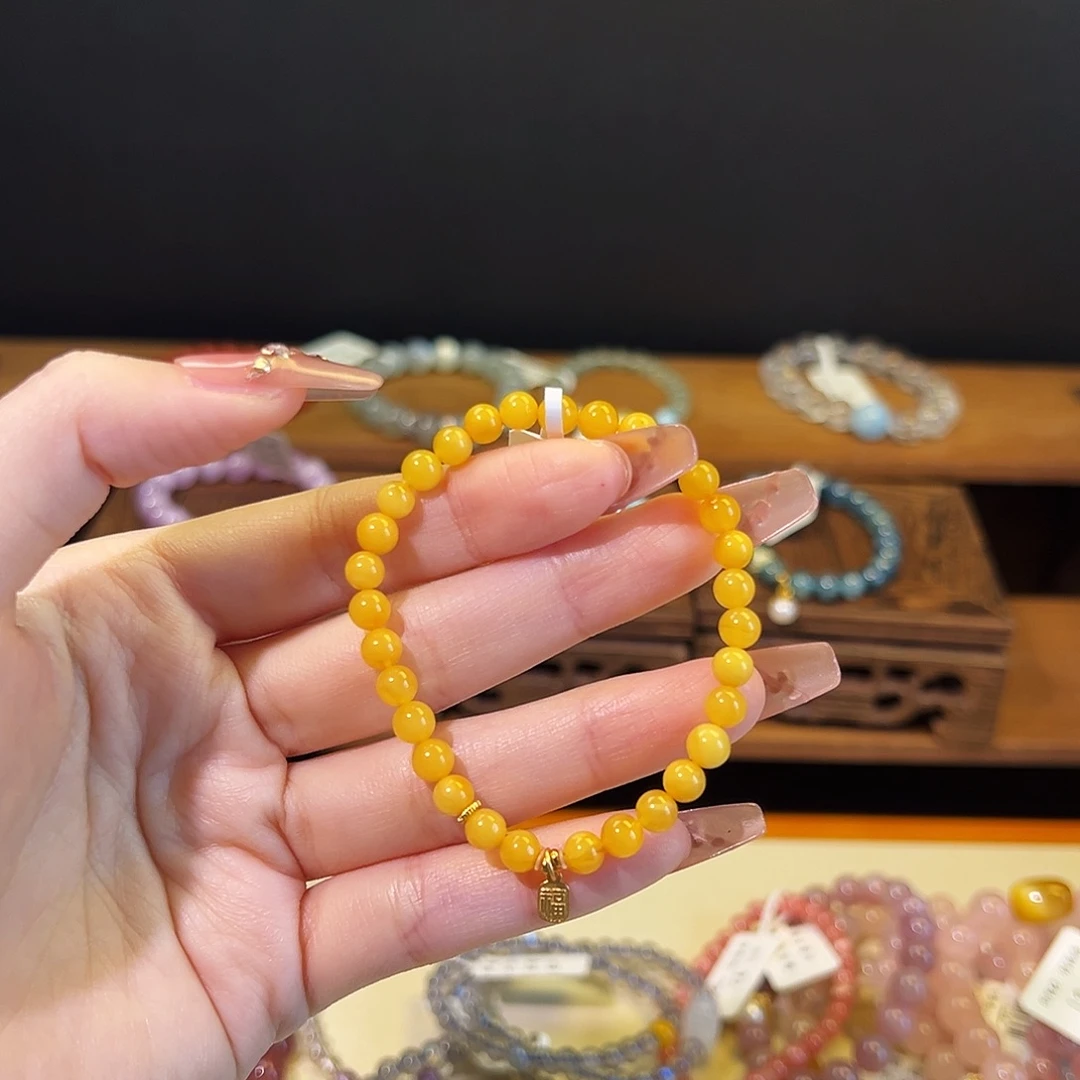 水晶手链银S925镶嵌蜜蜡福牌