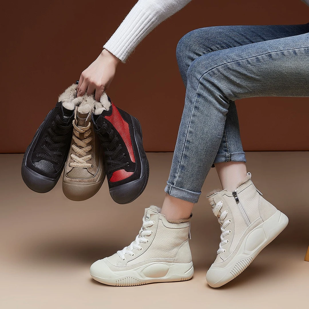 193女士雪地靴2024冬季新款4cm系带防滑加厚保暖靴