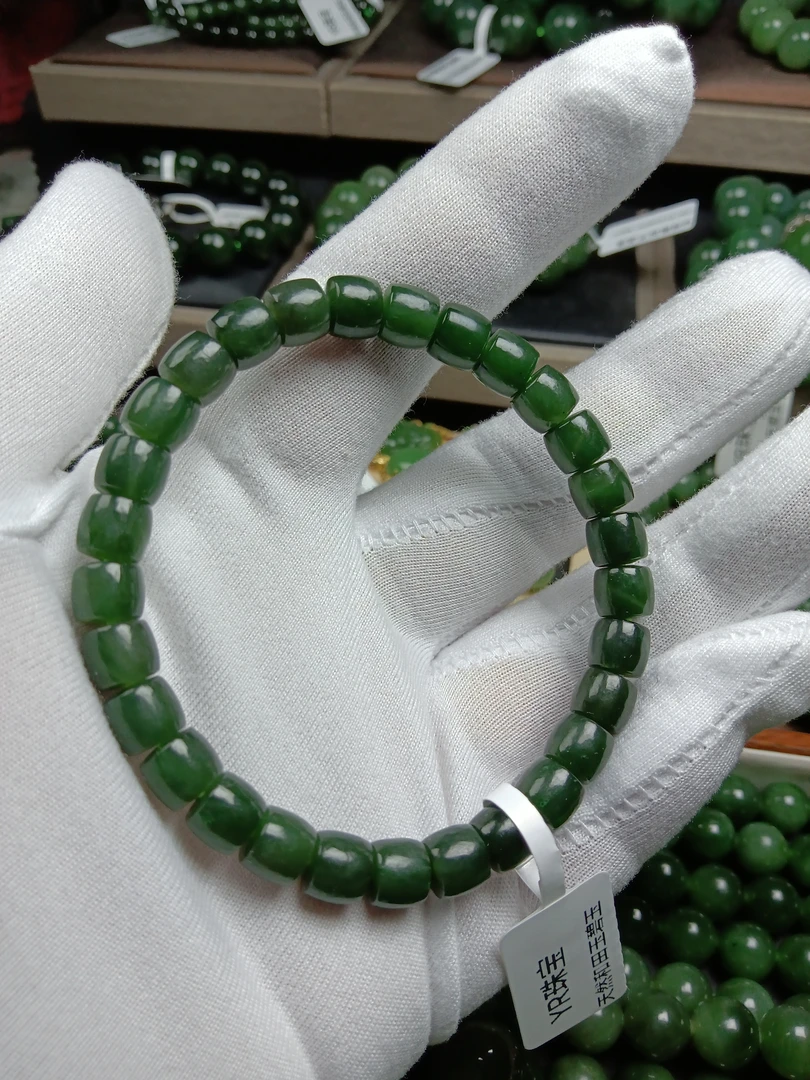 和田玉碧玉7m直切手串菠菜绿