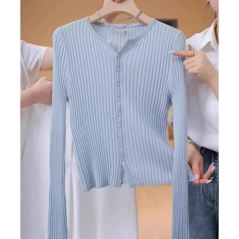 秋季女装2024新款时尚高级气质针织排扣设计休闲开衫长袖显瘦上衣
