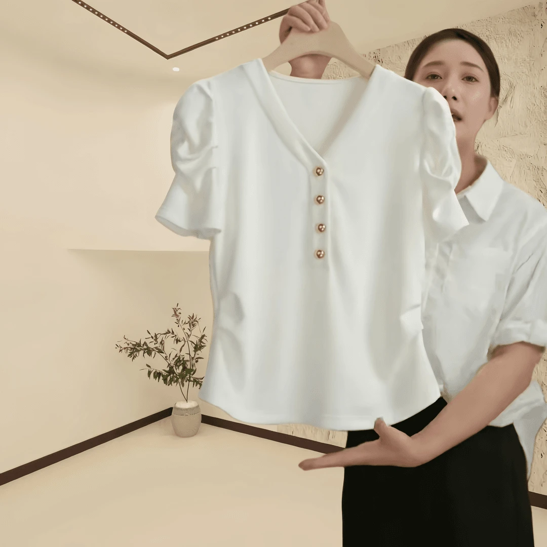 简约百搭纯色短袖T恤女夏季2025新款爆款洋气V领高级感显瘦上衣潮
